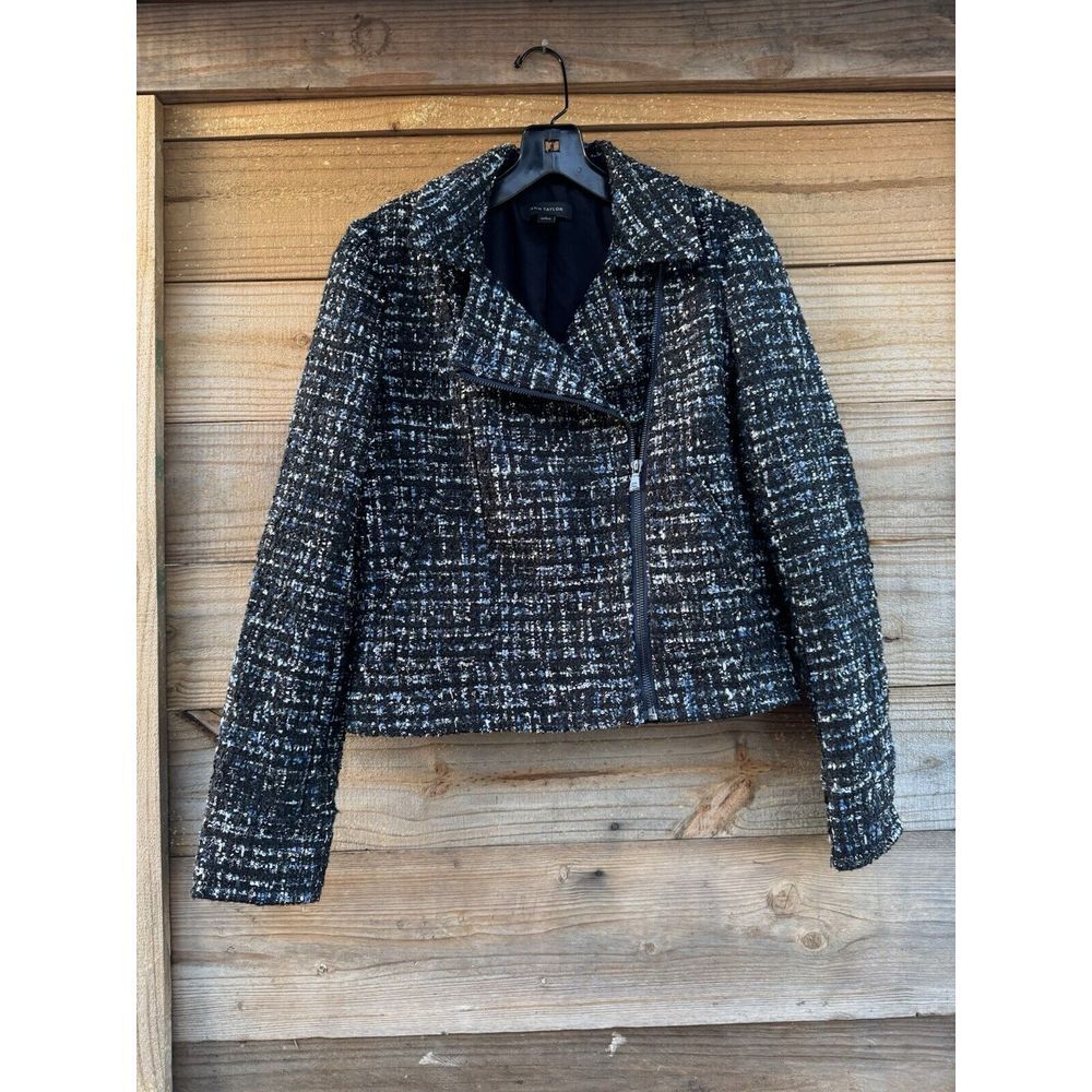 ANN TAYLOR‎ Gray,blue TWEED NEWBURY BLAZER SZ 0